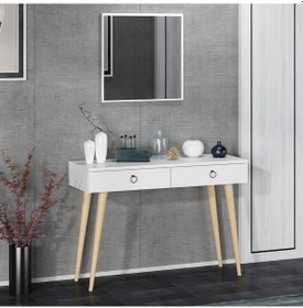 Resim Dekorosso Arden Ahşap Ayaklı Kare Aynalı Modern Dekoratif Dresuar (497931991) Beyaz 