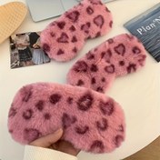 Resim Yeni Pembe Peluş Göz Maskesi Yüksek Çözünürlüklü Leopar Baskısı ile, Ofis Uykuları, Yatak Odası Dinlenme ve Gece Uyku Koruma için Uygun 