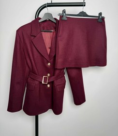 Resim Bordo Kaşe Etek Ceket Takım - L / Bordo 