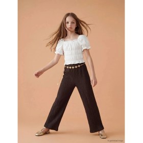 Resim LC Waikiki Lcw Kids Kahverengi Beli Lastikli Kız Çocuk Geniş Paça Pantolon 