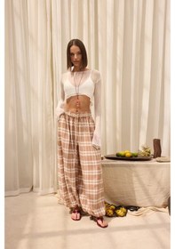 Resim Mai Studios Jolene Ekoseli Şalvar Pantolon - Bej 