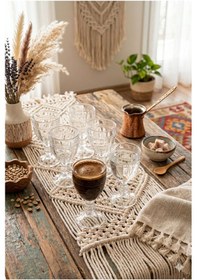 Resim 6'lı Ayaklı Kahve Yanı Su Bardağı Seti Vintage Kristal Kesim Bohem Şık Sunum Kadeh Takımı Şeffaf 