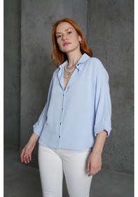 Resim Kol Katlama Detaylı Bebe Mavi Gömlek 