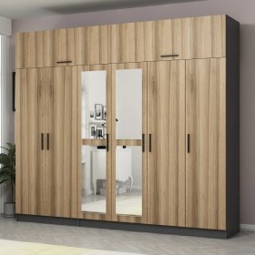 Resim Minar Kale 6 Kapaklı 2 Aynalı 2 Çekmeceli Dolap ve Yüklük Antrasit Dore 190 cm 