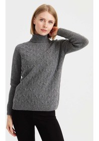 Resim Desen Triko Kadın Tam Balıkçı Yaka Önü Yürütmeli Yün Kazak 23153 Füme 
