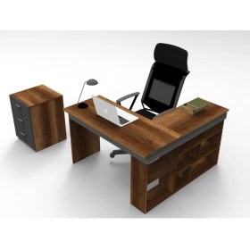 Resim Robin Home Boston Kitaplık Raflı L Ofis Çalışma Masası ve Keson Etajer 3 Çekmeceli Barok-Antrasit 