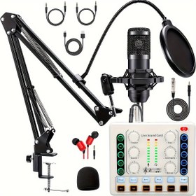 Resim 1set BM800 Taşınabilir Podcast Ekipman Kiti, USB/Pil Güçlü Canlı Ses Kartı, 36V Maks, Şarj Edilebilir 18650 Lityum Pil, Kayıt ve Canlı Yayın İçin İdeal 