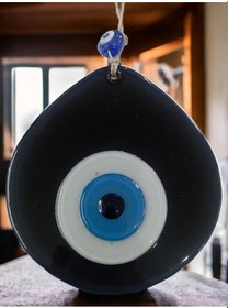 Resim Mavi Nazar Boncuklu Siyah Renk Nazar Boncuklu Damla Desen El Yapımı Duvar Süsü 