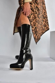 Resim V820660660 Siyah Rustik Kalın Platform Topuklu Kadın Çizme Siyah-rustik 