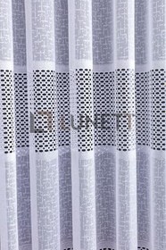 Resim Beyaz Şeritli Aplik Örme Seyrek Pileli 1X2 Tül Perde, 200 x 260 