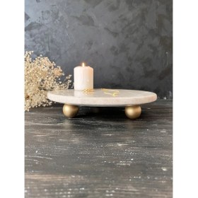 Resim Tekno Trust 1 Parça Doğal Gold Ayaklı Mermer Pasta Kek Standı, Yılbaşı Hediyesi, Yılbaşı Dekoru, Yeniyıl Hediye 