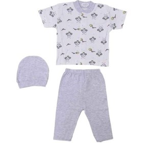 Resim Ilkebebe Sebi Bebe Bebek Pijama Takımı 4015-Beyaz-Gri-0-3 Ay (56 Cm) 