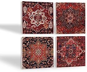 Resim Desen Taş Bardak Altlığı Seti - 4 Parça - Dekoratif, Rustik Mutfak Aksesuarı, 10x10 cm, Kaydırmaz Tabanlı, Şık ve Dayanıklı SC170 