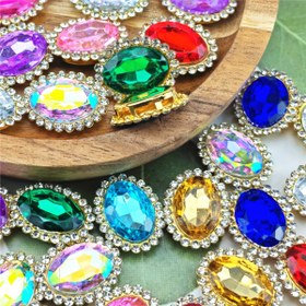 Resim 50 adet Canlı Akrilik Oval Taşlar Altın Tonlu Çerçeve ile, DIY El Sanatları için Çok Renkli Parıldayan Mücevherler - Giysi, Çanta & Kemer Süslemeleri için Mükemmel, El Sanatları için Taşlar 