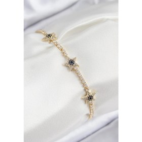 Resim Pirinç Zirkon Taşlı Yıldız Model Gold Renk Kadın Bileklik 