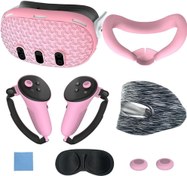 Resim HikTop Oculus/Meta Quest 3 ile Uyumlu Silikon Kapak Seti Yılbaşı Hediyesi, VR Aksesuarları Koruyucu Kapak, Kumanda Sapları, Ön Kabuk Kulaklık ve Yüz, Lens içerir (Pink) 