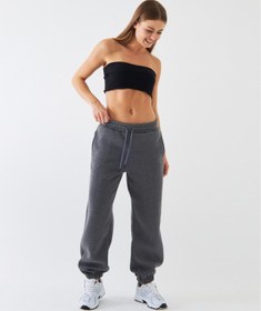 Resim Oversize Unisex Eşofman Altı Füme Melanj - 3 İplik Şardonlu, Paça-Bel Lastikli, Cepli, Rahat Kesim - XS / FÜME MELANJ 
