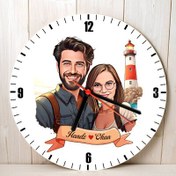 Resim Deniz Feneri ve Aşkımız Karikatürlü Duvar Saati 