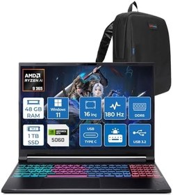 Resim Acer Nitro V 16S AI AN16S AMD Ryzen™ AI 9 365 48GB DDR5 1TB SSD 8GB/RTX5060 115W 16"QHD+ 2560X1600 180Hz IPS Win11Home Gaming Bilgisayar. NHQXUEY001H13+ZettaÇanta 