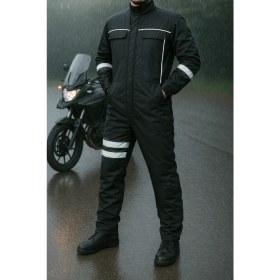 Resim DRC Outdoor Motorcu Tulumu – Kışlık Su ve Rüzgar Geçirmez, Ekstra Elyaf Takviyeli, Reflektörlü 