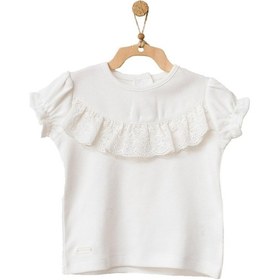 Resim Andywawa Kız Bebek Önden Fırfırlı Detaylı Beyaz Tshirt Ac21753 