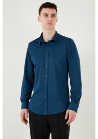 Resim Buratti Pamuklu Regular Fit Düz Yaka Erkek Gömlek Cf25S119628 Indigo 