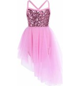 Resim Pembe Kızlar Payetli Kaşkorse Bale Tutu Elbise Etekli Leotard Balerin Pırıltılı Dans Giyim Kostümleri Pembe 