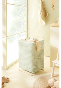 Resim Ocean Home Textile Katlanabilir Metal Destekli Beyaz Renk Mint Dama Desen Çamaşır Sepeti 36 X 33 X 60 Cm Yeşil 