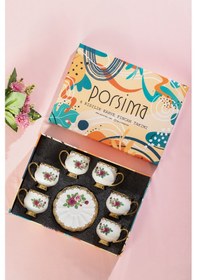 Resim Porsima 3187 Majesty 12 Parça Yaldızlı Porselen Türk Kahve Fincan Takımı Çok Renkli 