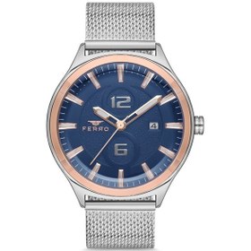 Resim Ferro F11090C-E3 Gümüş Hasır Kordon 43 MM Erkek Kol Saati 
