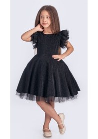 Resim Mnk Baby & Kids Simli Şanzelize Kız Çocuk Abiye Elbise M00669 Siyah 