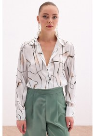 Resim Sateen Yırtmaç Detaylı Gömlek - Haki-136104 Haki 