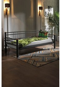 Resim Kappis Daybed Tek Kişilik Sedir Metal Karyola 90x200 Siyah Ahşap Latalı 