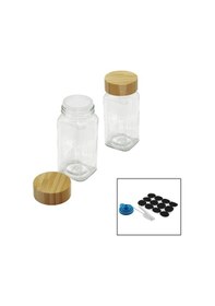 Resim 12 Pcs Takım Kare Cam Baharatlık - Tuzluk Bambu Kapaklı 5224 Çok Renkli 
