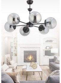 Resim İstanbul Avize Nisa 6'lı Siyah Füme Glop Camlı Avize Siyah 