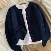 Resim ZD0725926 Kadınlar İçin Şık Günlük Kalp Düğmeli Yuvarlak Yaka İlkbahar Sonbahar Hırka 