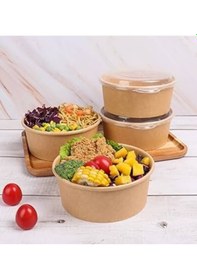 Resim 550 Cc Kapaklı Kraft Salata Kasesi Sızdırmaz, Dayanıklı, Paket Servise Uygun Kullan At Kase 12 Adet 