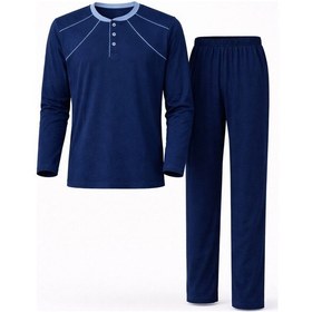 Resim Mutlu City Erkek İnterlok Rahat Kalıp Sıfır Yaka Yüksek Kalite Pamuk Pijama Takımı 16670 İndigo 