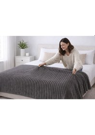 Resim 180x220 Cm Çift Kişilik Polyester Battaniye Yumuşak Dokulu, Kışlık Antrasit 