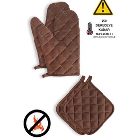 Resim Yanmaz Ve Isıya Dayanıklı Fırın Eldiveni Ve Tutacak 2 Eldiven, 2 Tutacak Kahverengi 
