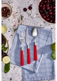 Resim Karaca Fluca Kırmızı 6 Kişilik 18 Parça Çatal Kaşık Bıçak Takımı 