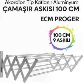 Resim Ecm Proger Akordiyon Katlanabilir Çamaşır Kurutma Askısı - 100 cm Genişlik 9 Çubuklu Model 