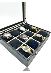 Resim Diji 12'li Saat Kutusu Saat Çantası Siyah İçi Krem Siyah Yastıklı 