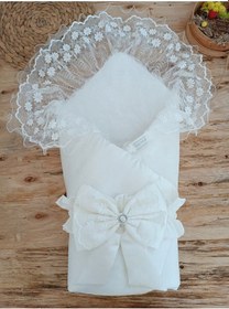 Resim Bebek Battaniyesi Bebek Dış Kundak Battaniyesi Hastane Çıkışı Bebek Örtüsü Yorganı Oyun Matı Ekru 