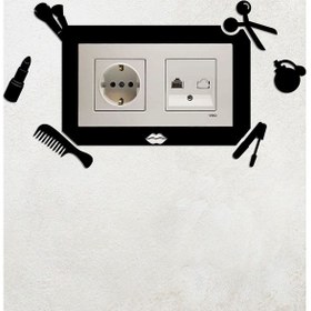 Resim Kuaför Temalı Dekoratif 2li Priz Çerçevesi İç Ölçü 15,5x8,4 Cm Ev Süsü - 2li Dekoratif Piriz Süsü Siyah 