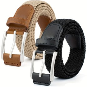 Resim İkili Paket Unisex Günlük Golf Elastik Bel Bandı, Hediye İçin Çeşitli Boyutlarda ve Kombinasyonlarda Çinko Alaşımlı Toka 