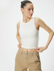 Resim Koton Basic Crop Atlet Bisiklet Yaka Pamuklu Ribanalı Ekru 4sal30089ık 4SAL30089IK010 