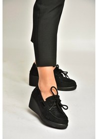 Resim Fox Shoes Y602006402 Siyah Süet Dolgu Tabanlı Kadın Ayakkabı Siyah 