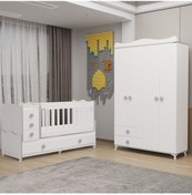 Resim Melina Bebek Odası Yıldız 4 Kapaklı Dolap - Gri Beyaz 