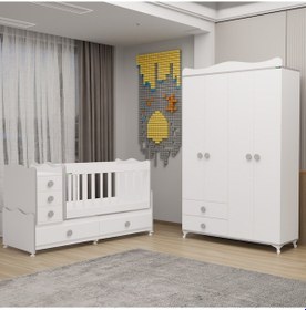 Resim Melina Bebek Odası Yıldız 4 Kapaklı Dolap - Gri Beyaz 